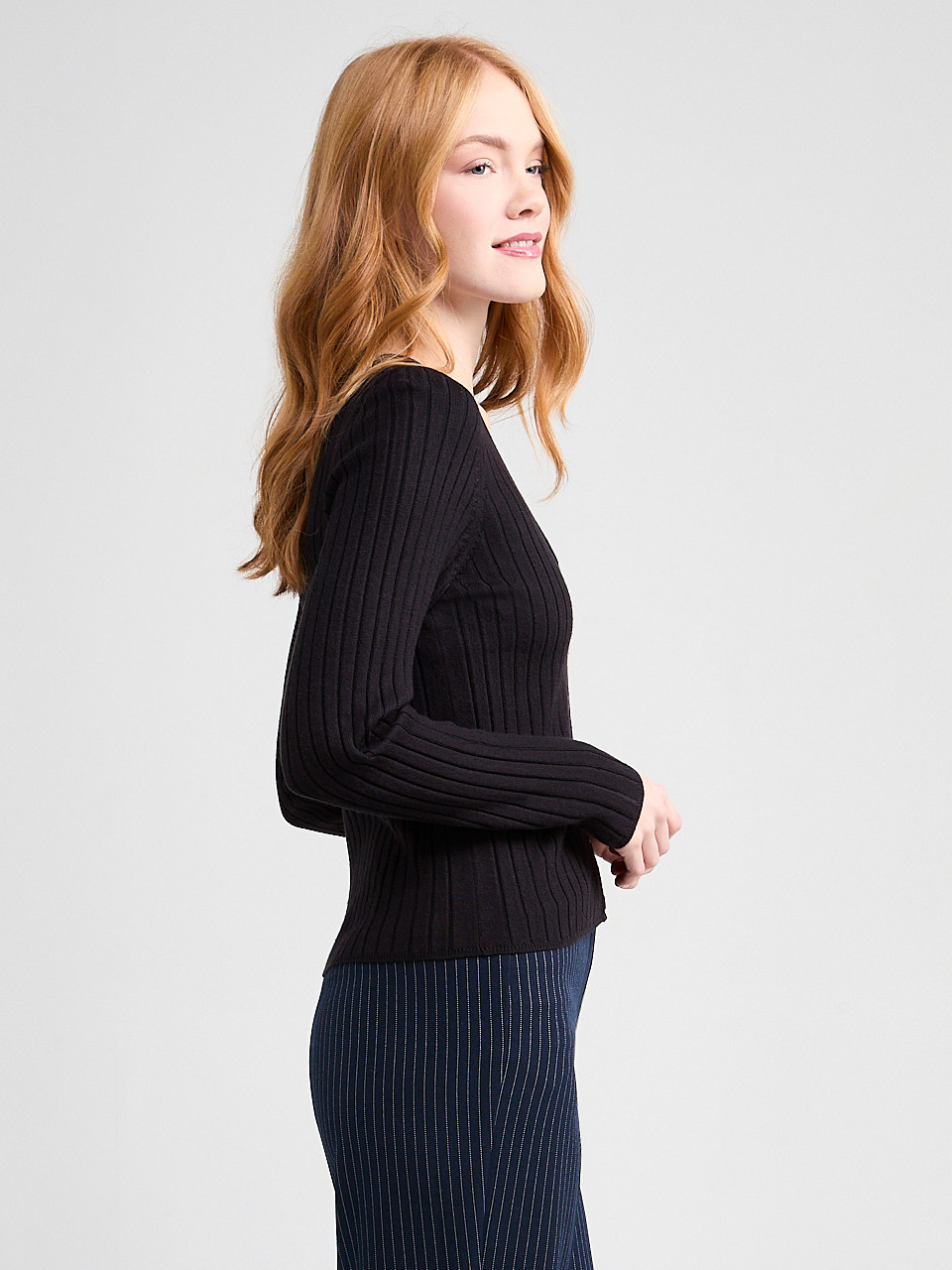 V-Neck Rib Cardigan Sweater