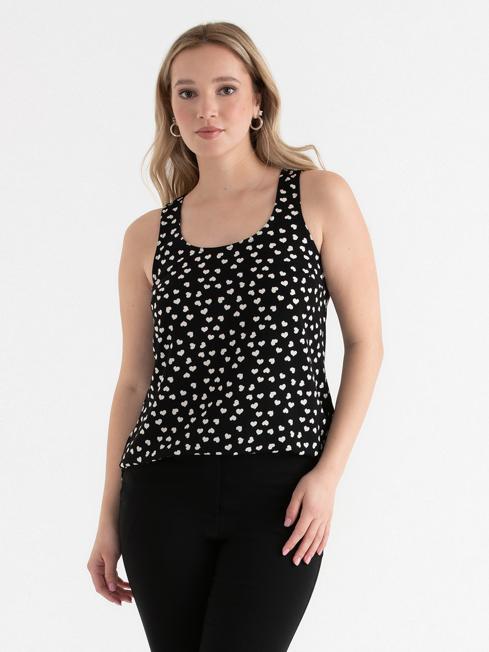 Lyla Textured Essential Tank Black with White Hearts
