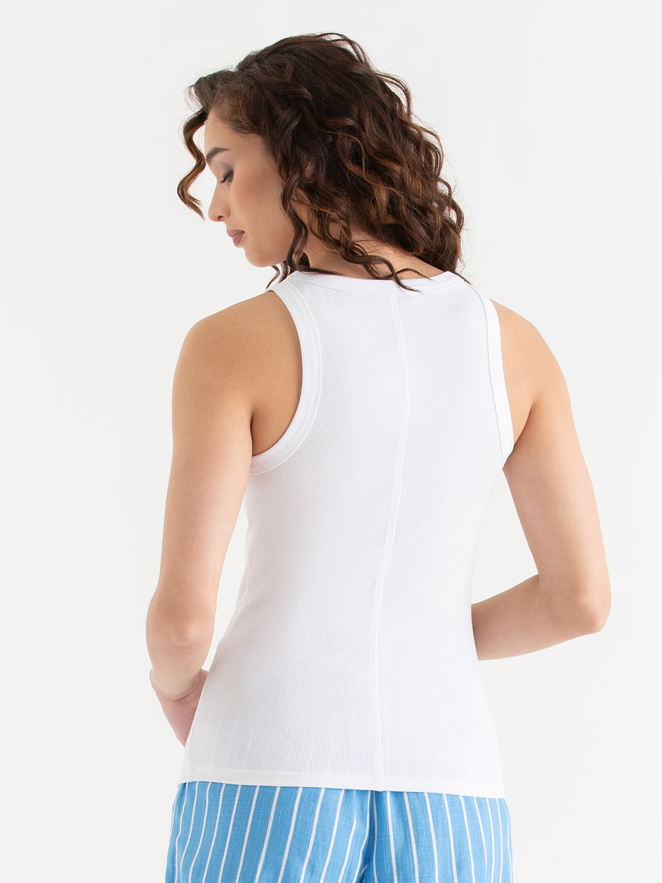 Ribbed Scoop Neck Tank White
