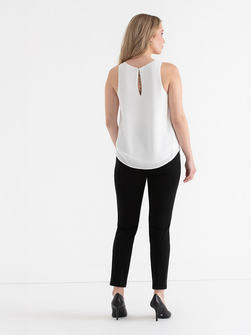 Paulina Pleat Neck Sleeveless Blouse in Blanc de Blanc