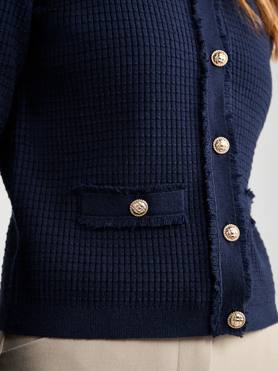 Textured Lady Cardigan Sweater Navy