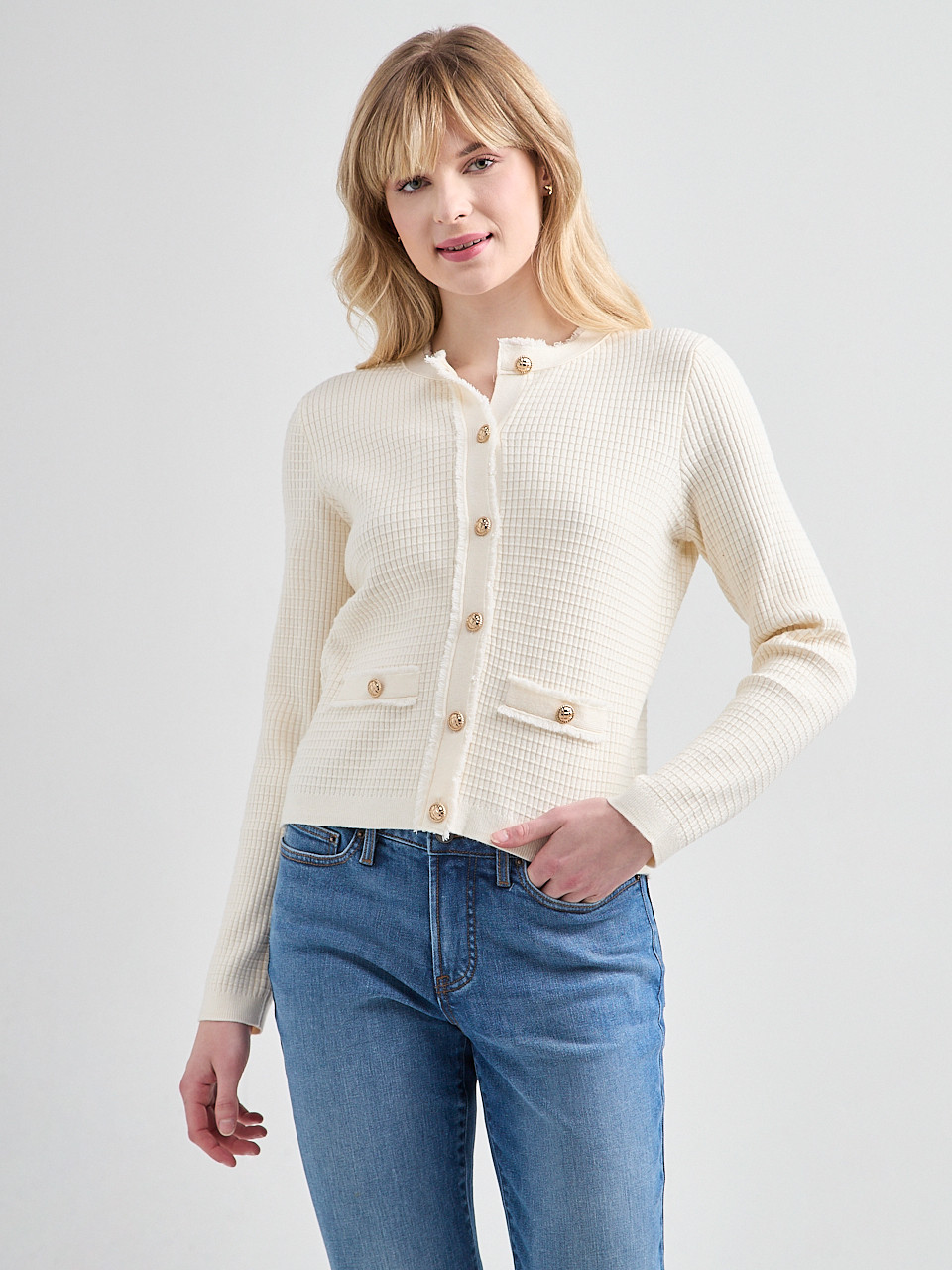 Textured Lady Cardigan Sweater Ivory
