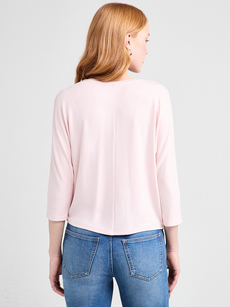 3/4 Sleeve V-Neck Hacci Top in Petal