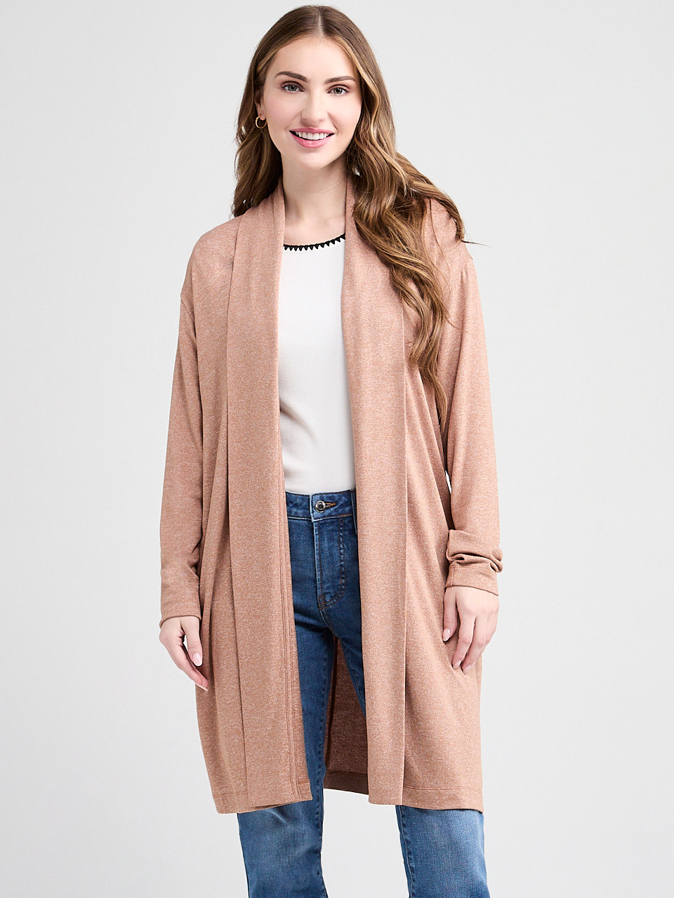 Long Sleeve Duster Cardigan in Cognac Melange