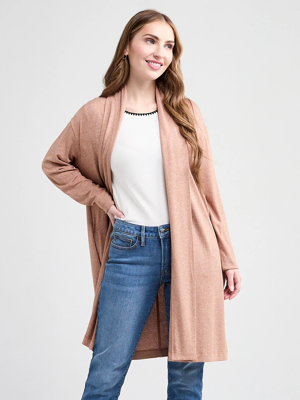 Long Sleeve Duster Cardigan in Cognac Melange