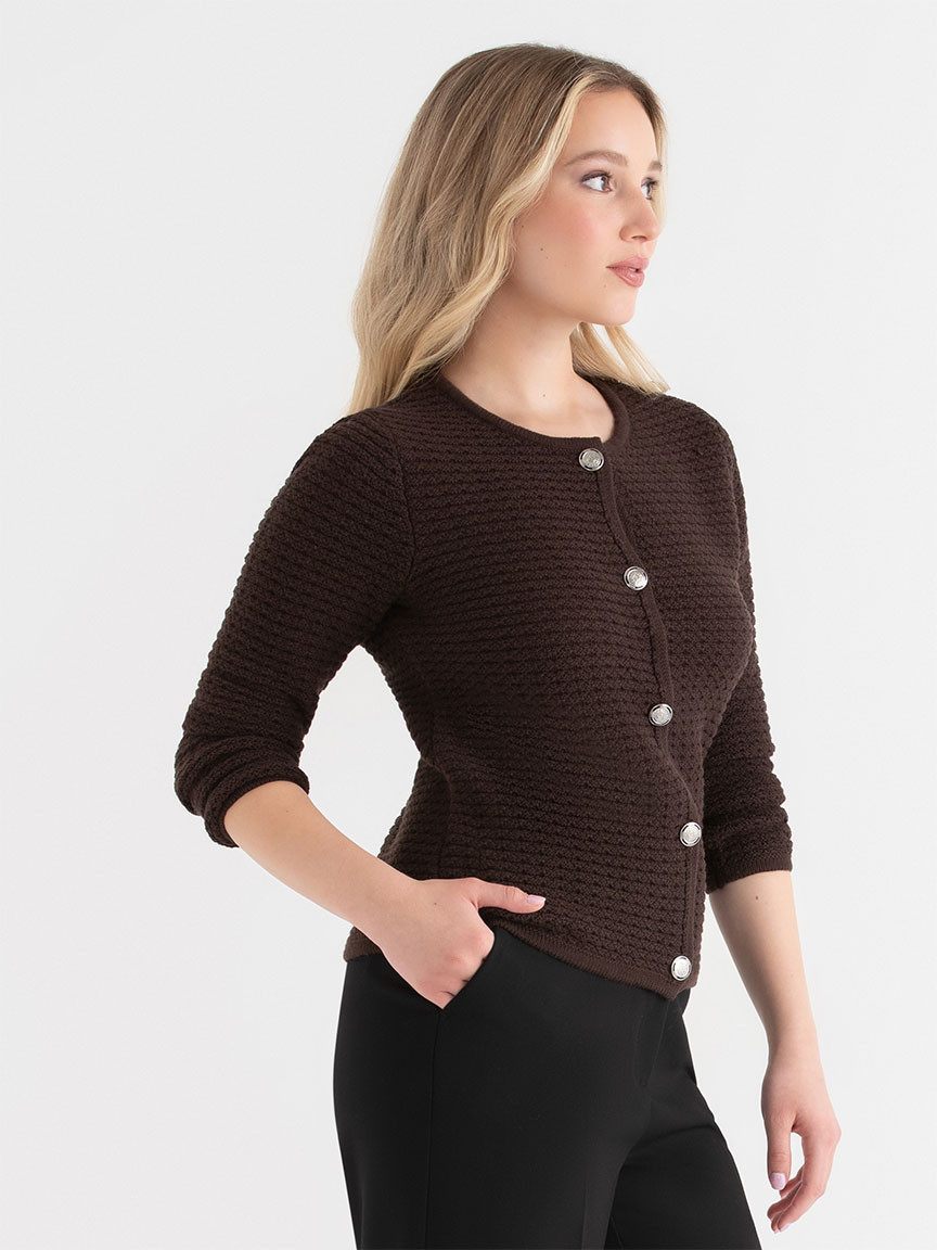 Novelty Button Down Cardigan Coffee Bean
