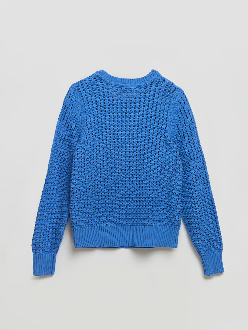 Long Sleeve Crochet Sweater in Grenada Sky
