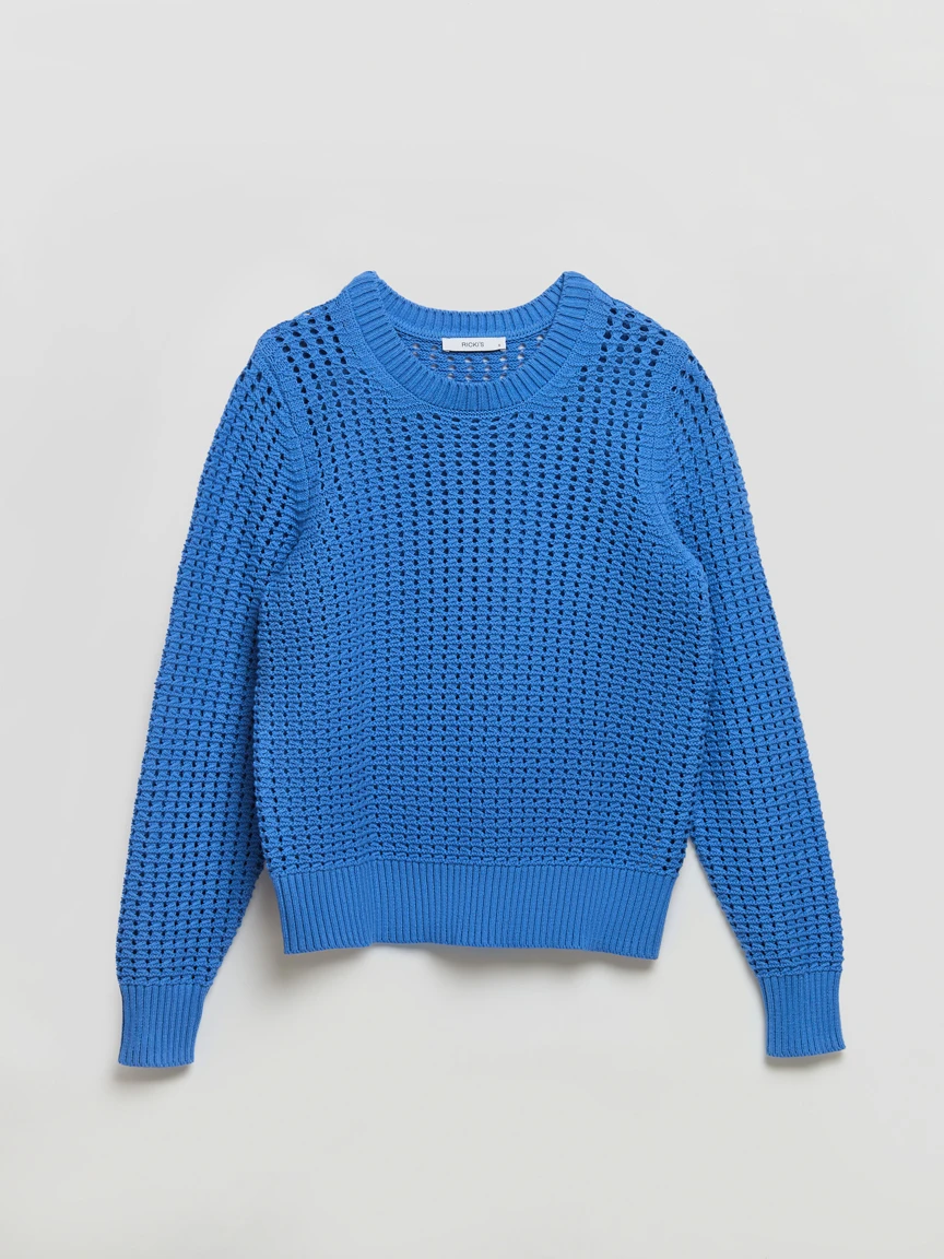 Long Sleeve Crochet Sweater in Grenada Sky