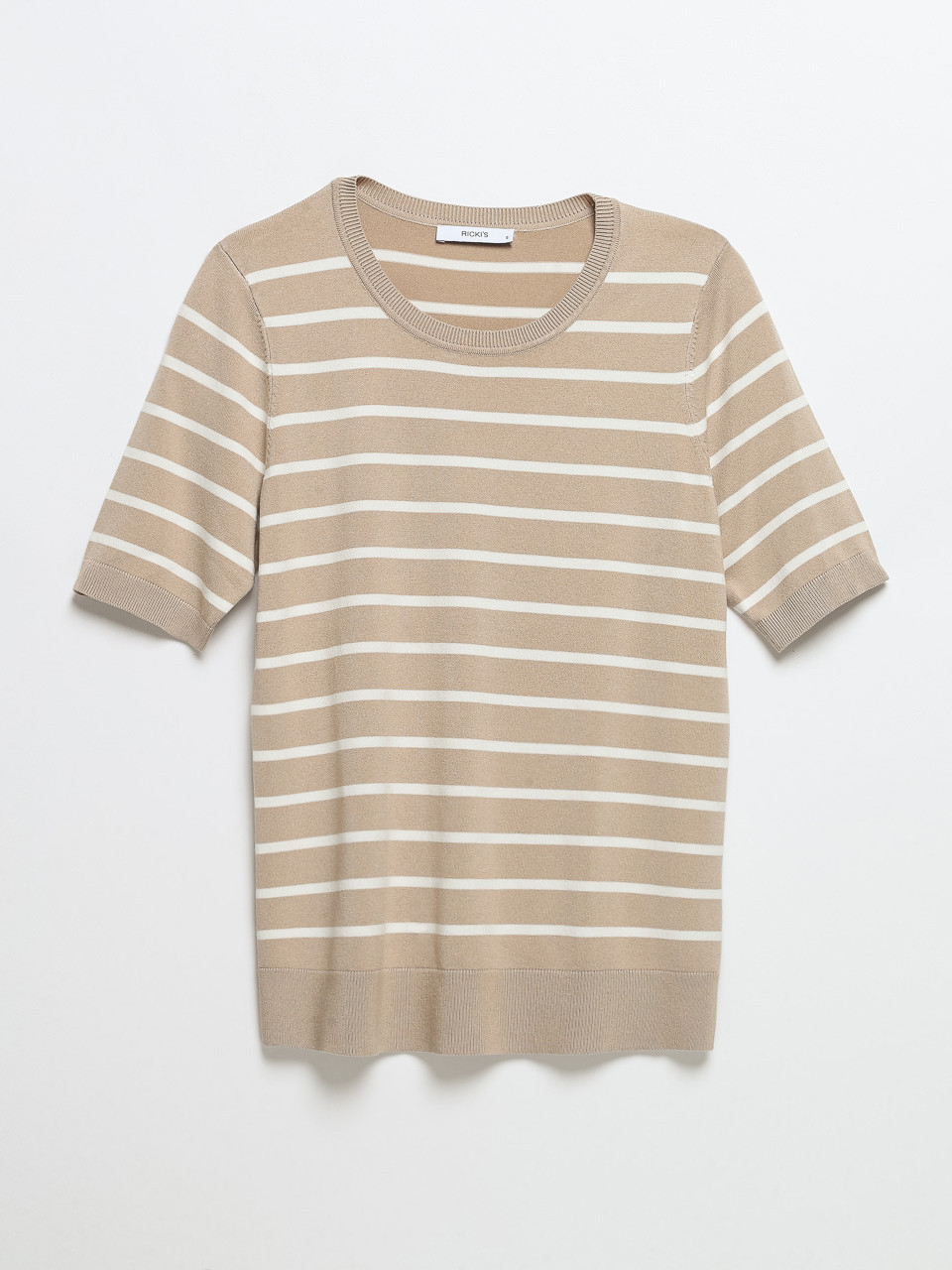 Elbow-Sleeve Sweater in Doeskin Stripe