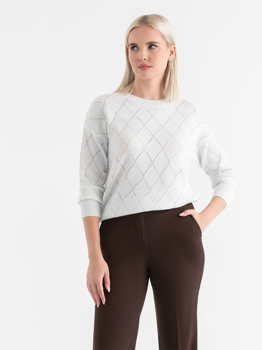 Pointelle Shimmer Pullover Sweater in Blanc de Blanc