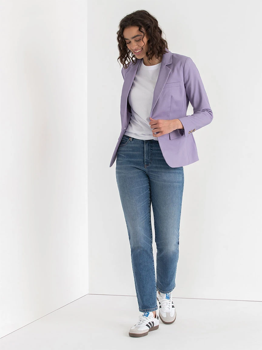 Single Button Cotton Sateen Blazer in Orchid Petal
