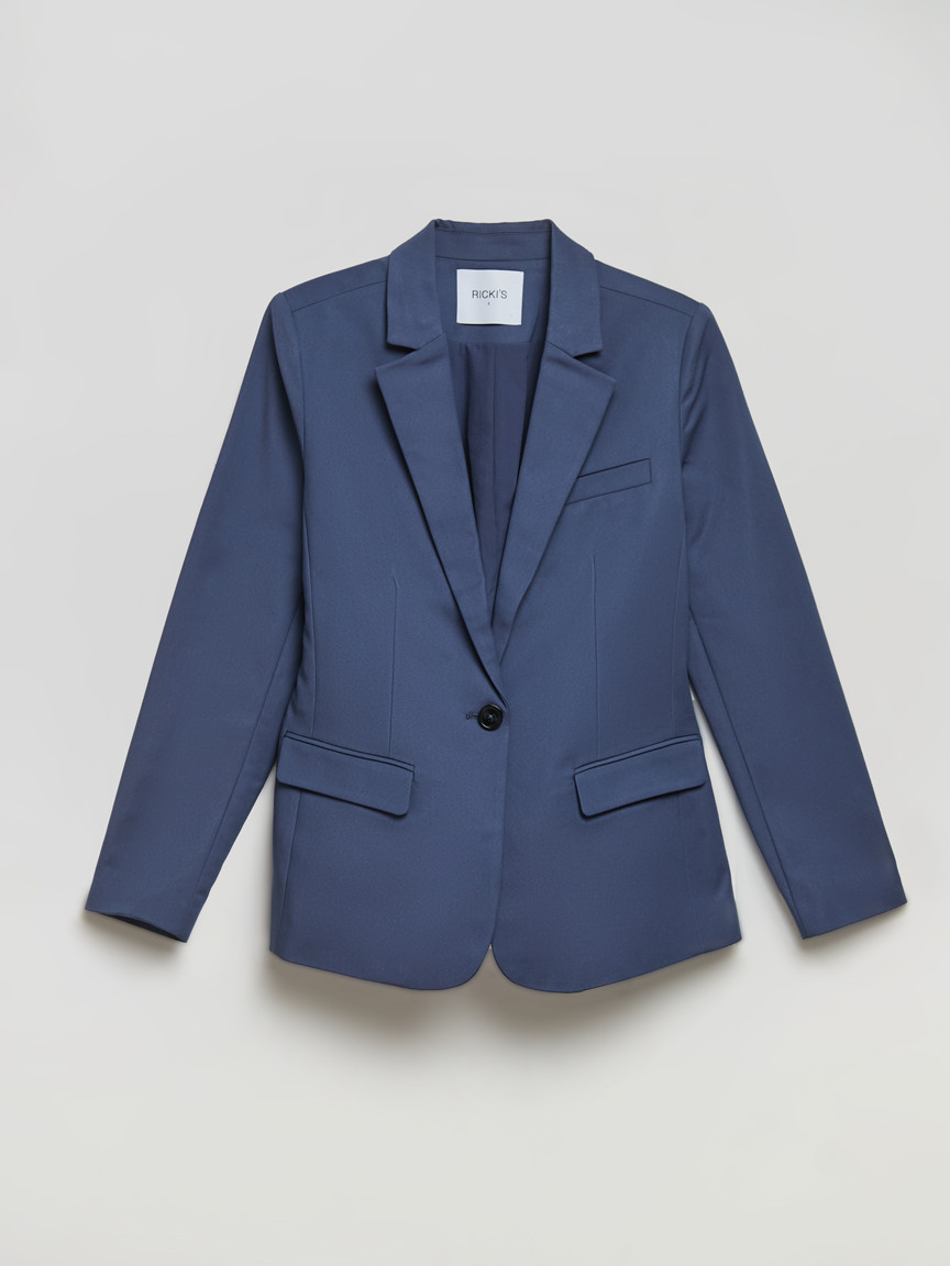 Single Button Cotton Sateen Blazer in Crown Blue