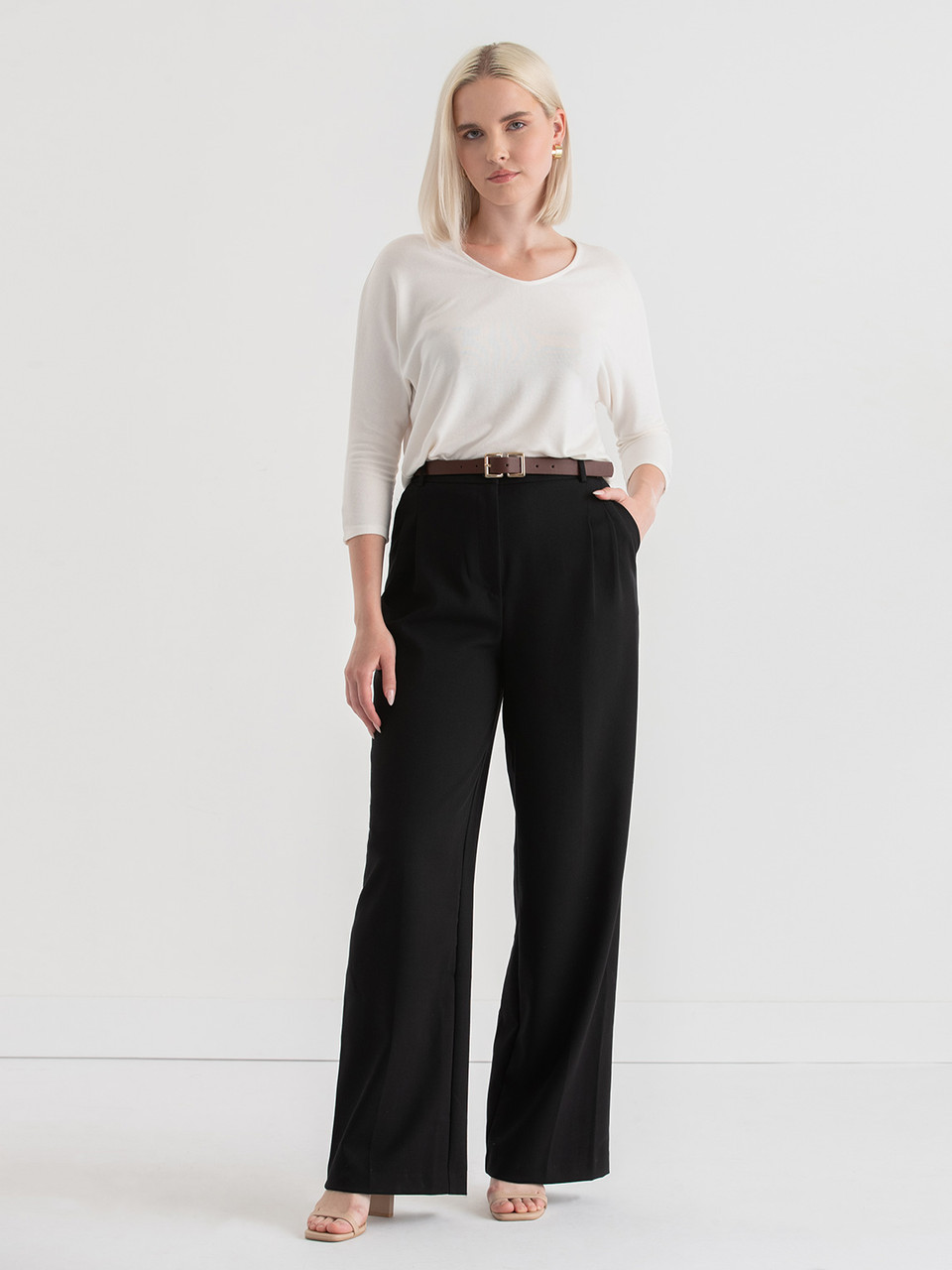 Easy V-Neck Hacci Knit Top in Sugar Swizzle