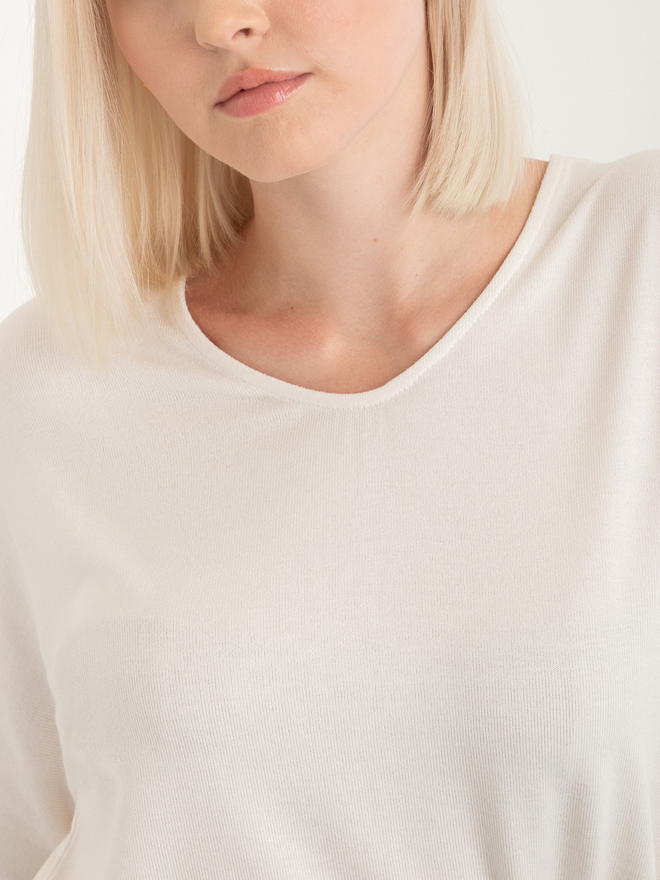 Easy V-Neck Hacci Knit Top in Sugar Swizzle