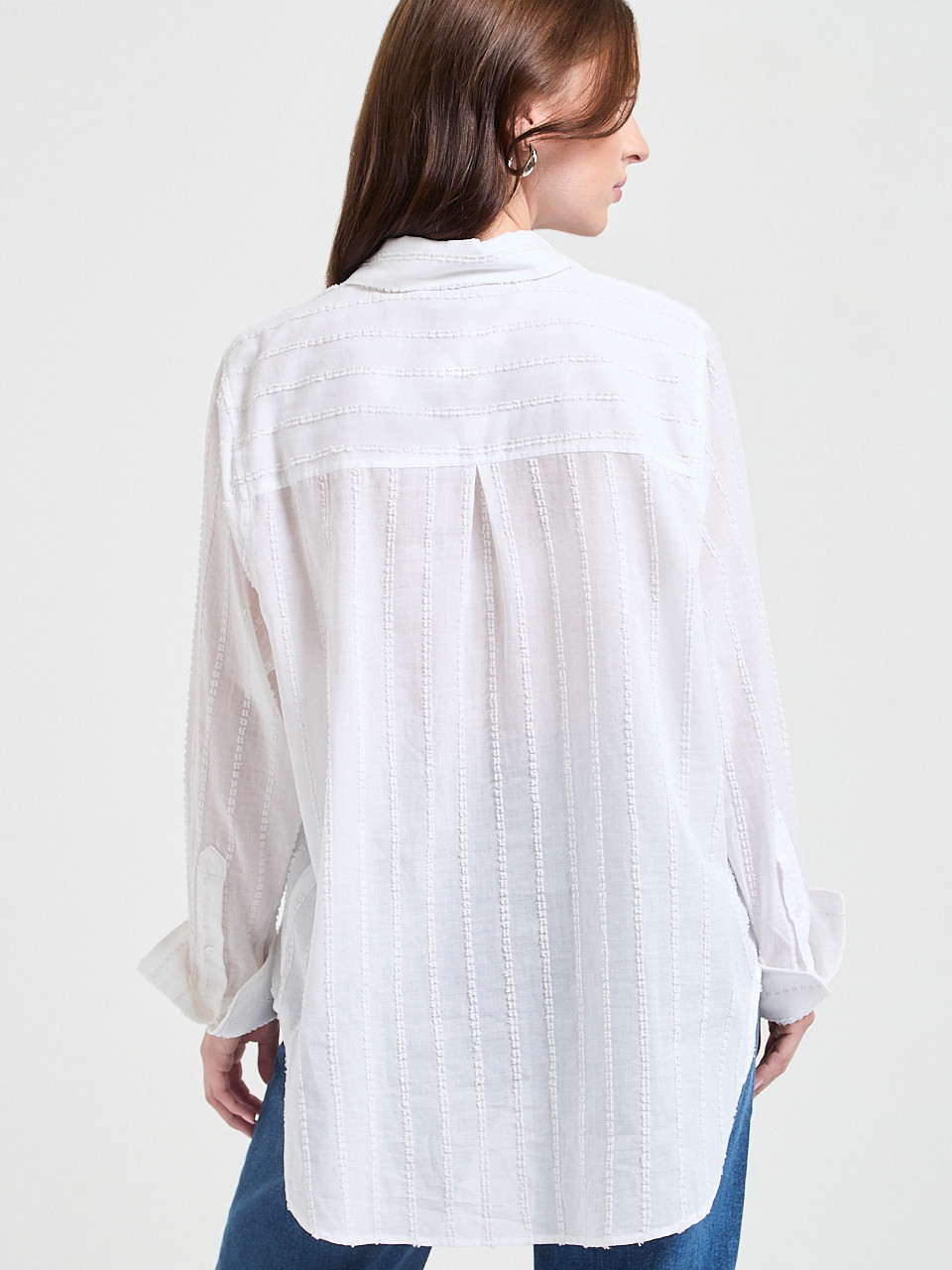 Long Sleeve Textured Woven Shirt White