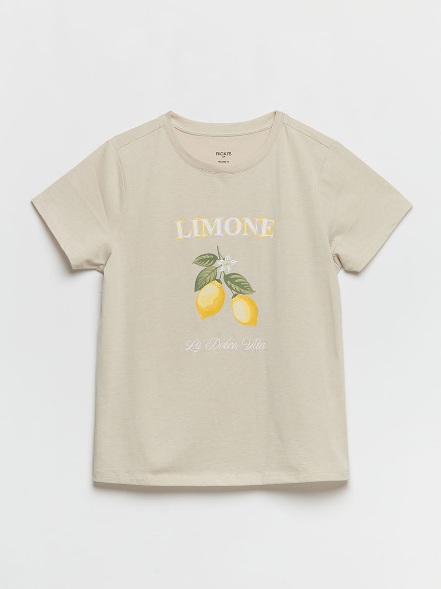 Relaxed Crew Neck T-Shirt with Lemon Print