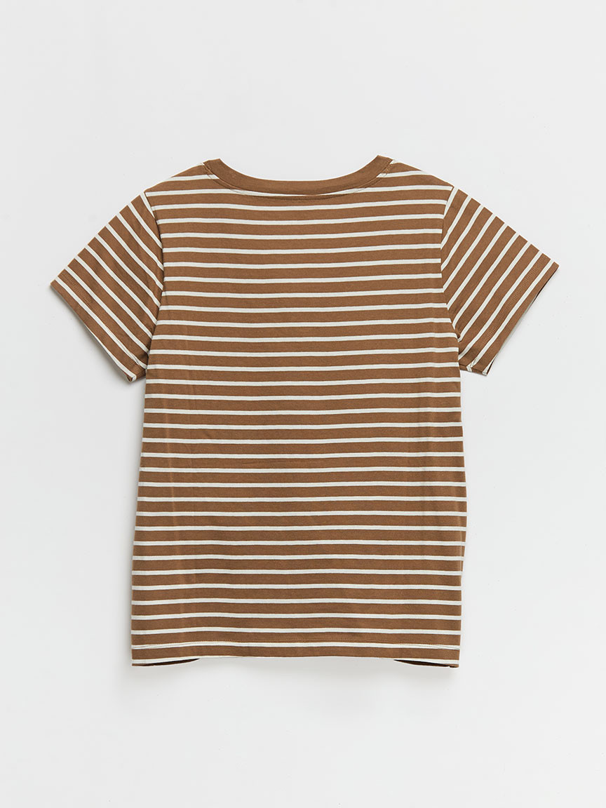 V-Neck Relaxed Tee Toasted Coconut with White Stripes