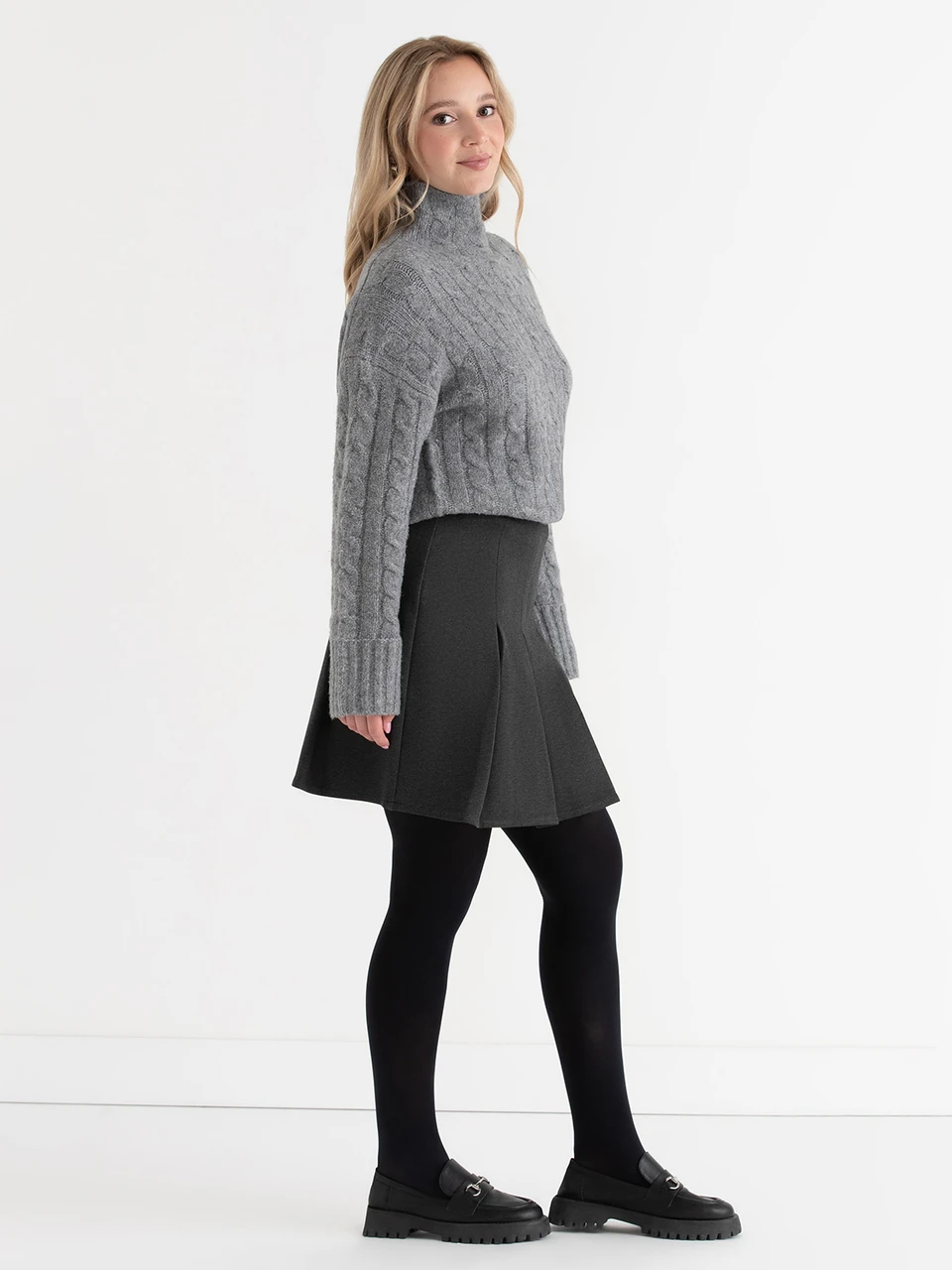 Flippy Pleated Mini Skirt in Charcoal