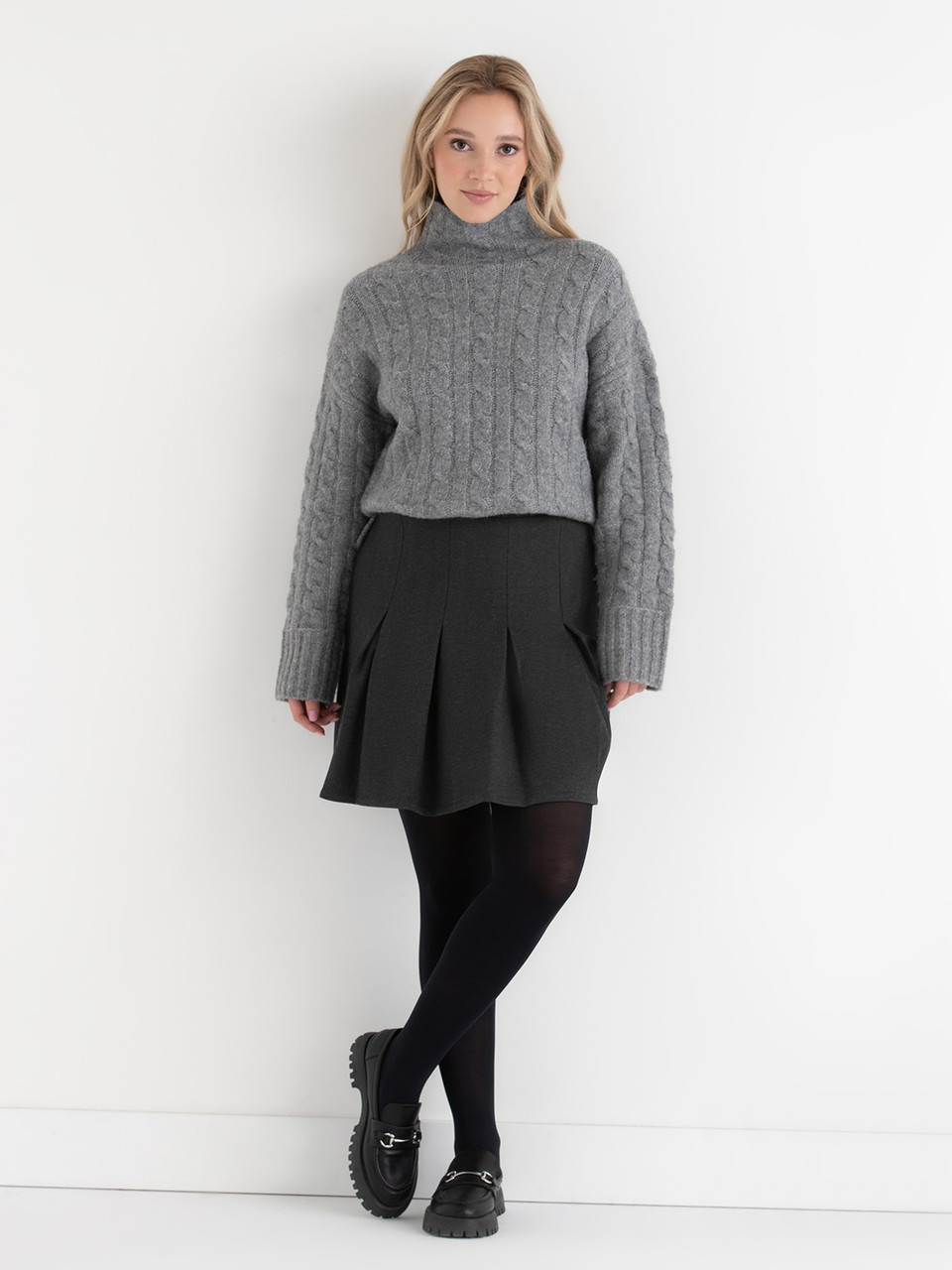 Flippy Pleated Mini Skirt in Charcoal