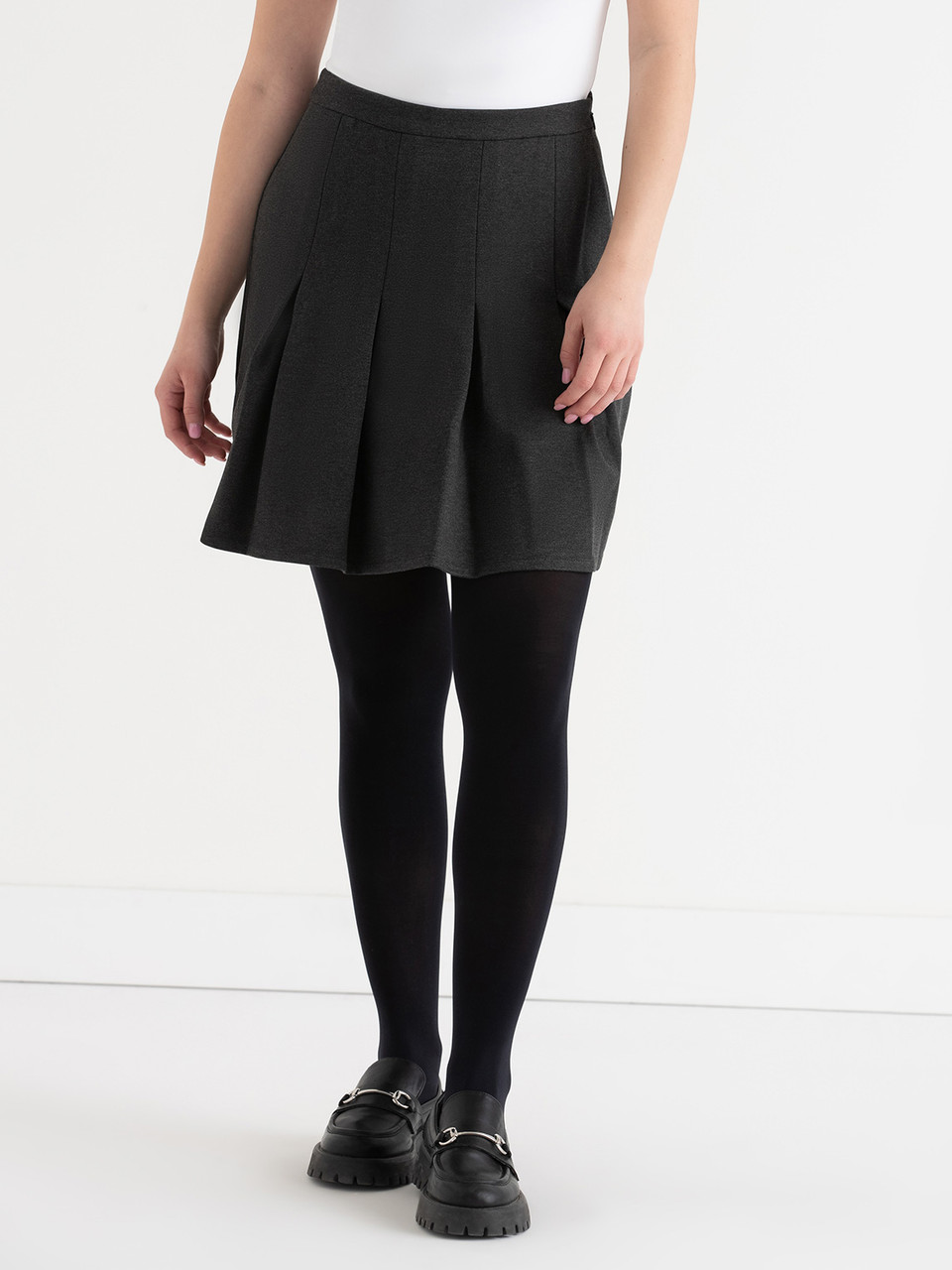 Flippy Pleated Mini Skirt in Charcoal