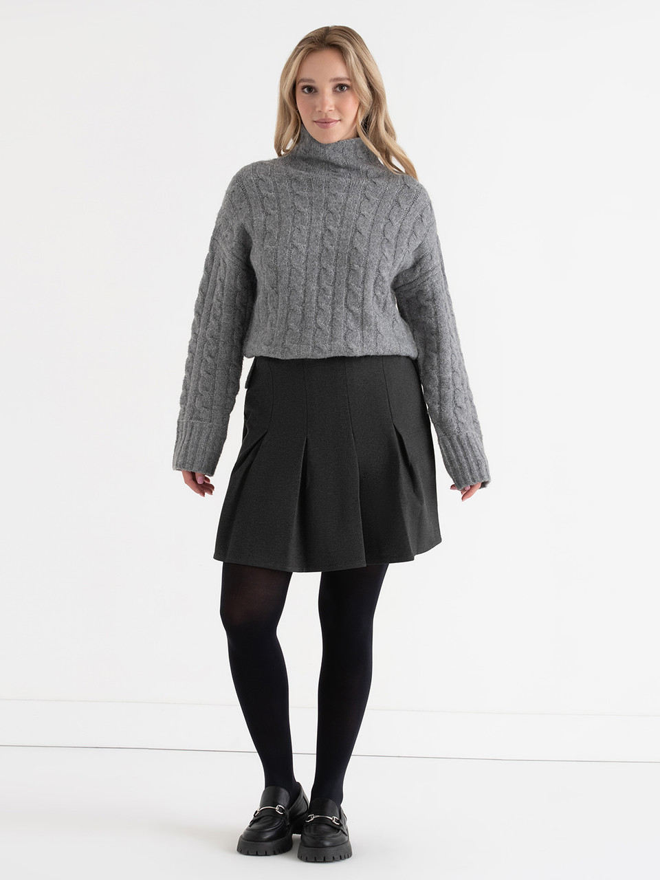 Flippy Pleated Mini Skirt in Charcoal