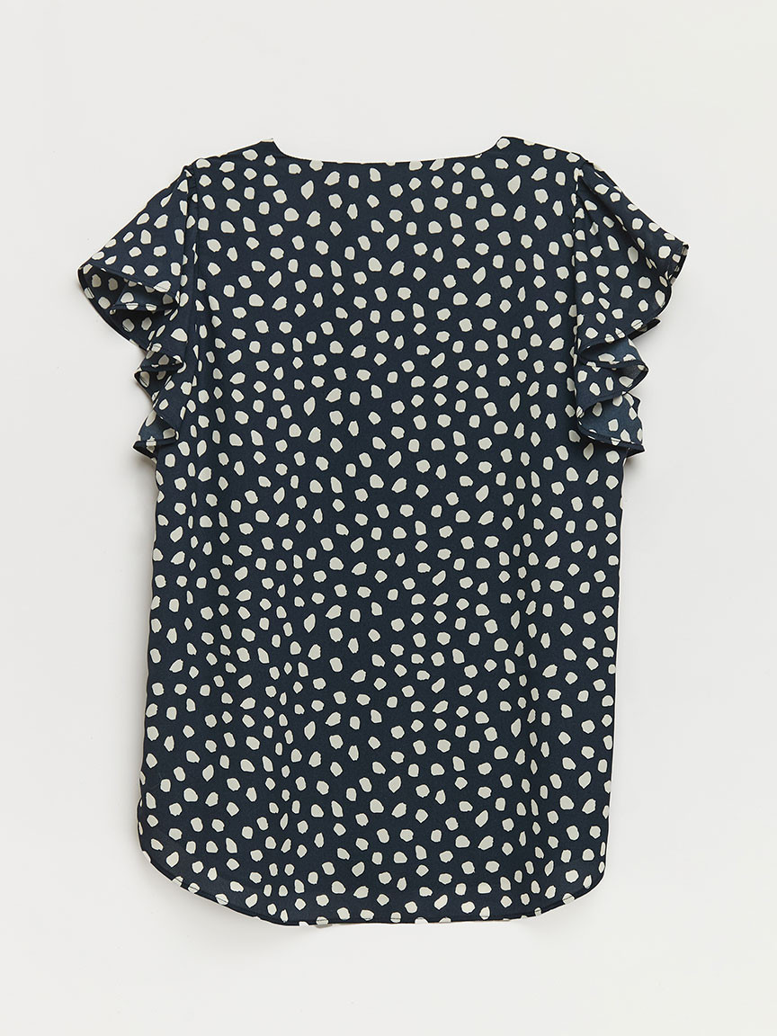 Blue Watercolour Flower Flutter Sleeve Blouse