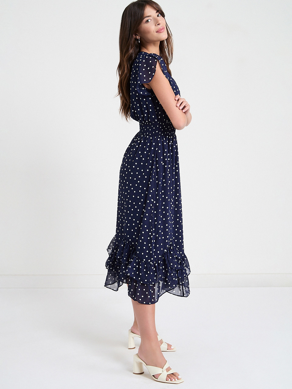 Pink A Boo Chiffon Handkerchief Hem Ruffle Dress