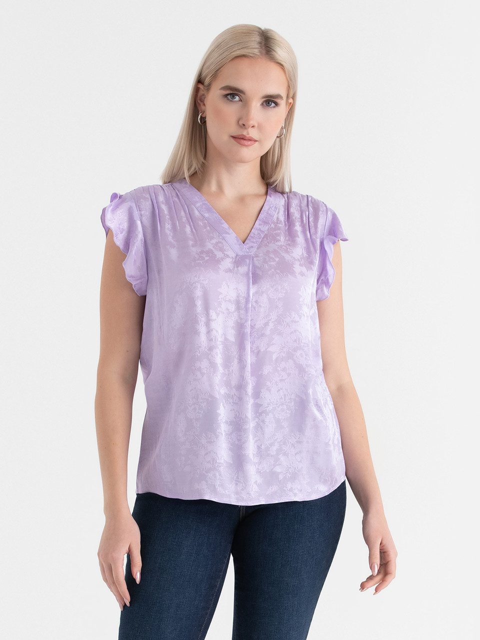 Pastel Lilac Flutter Sleeve V-Neck Blouse