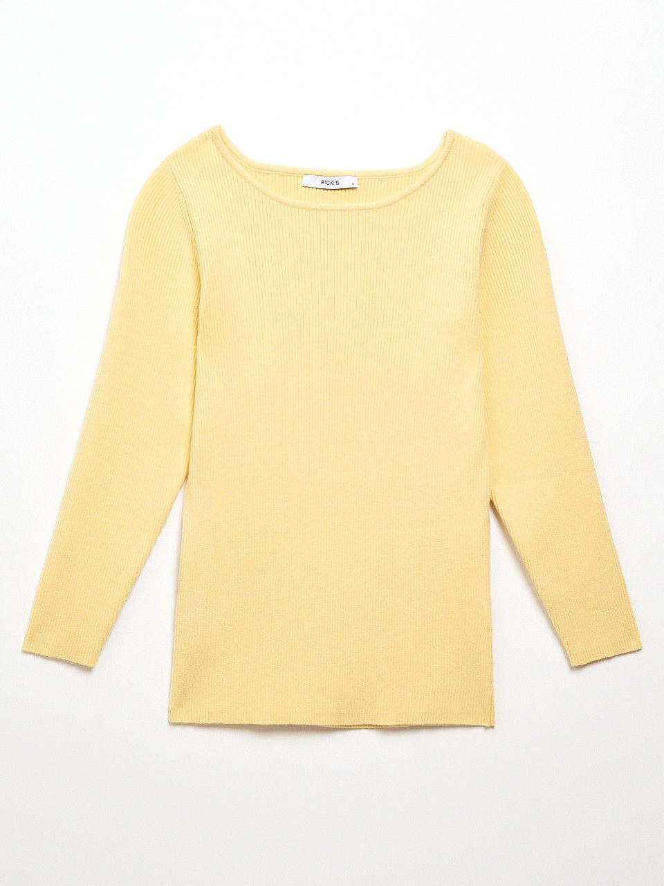 3/4 Sleeve Ribbed Boatneck Sweater Soft Yellow