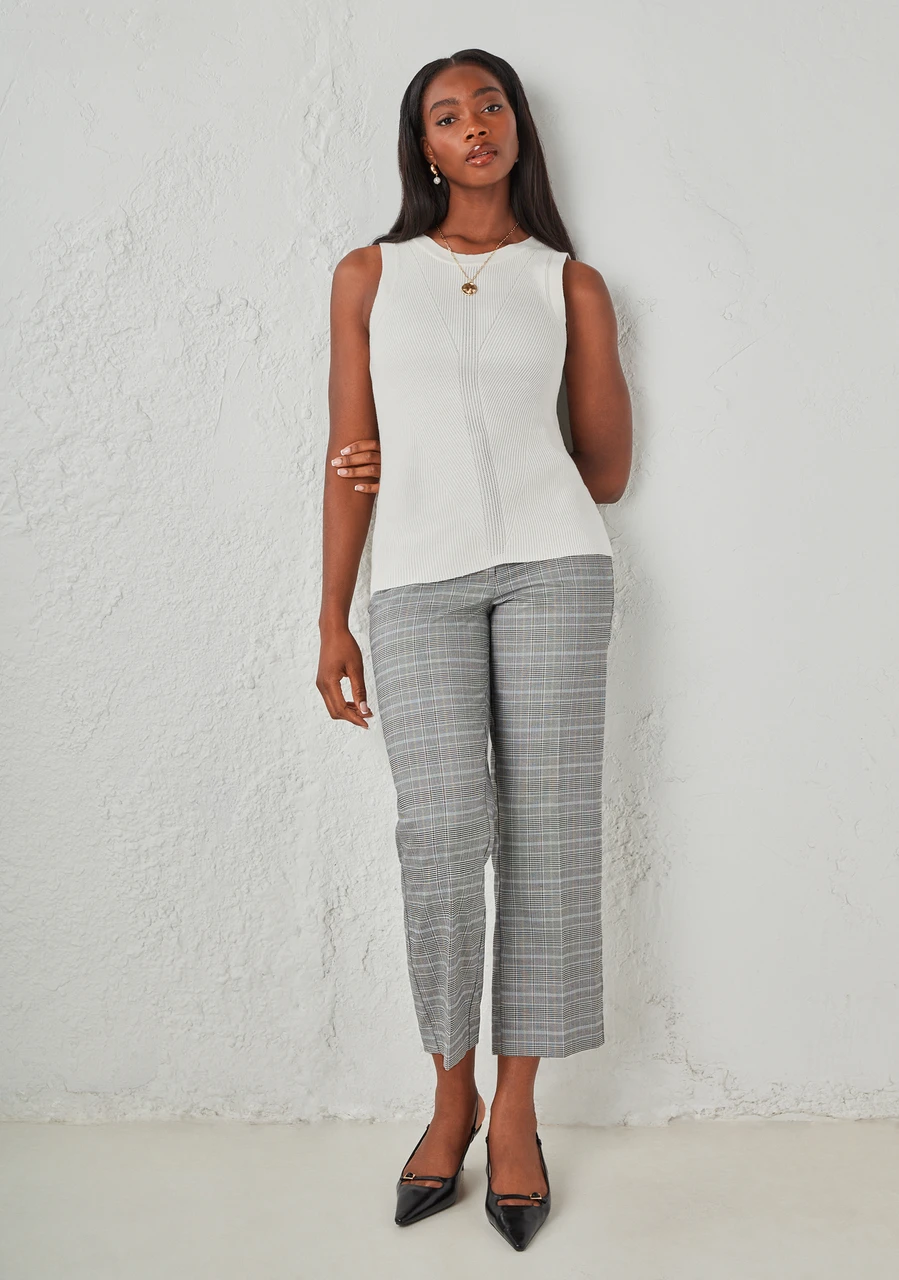 Crew Neck Ribbed Tank in Ivory
