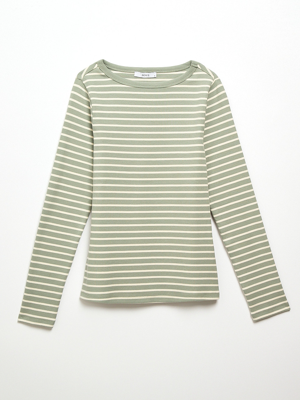 Long Sleeve Boatneck Top Sage Stripe
