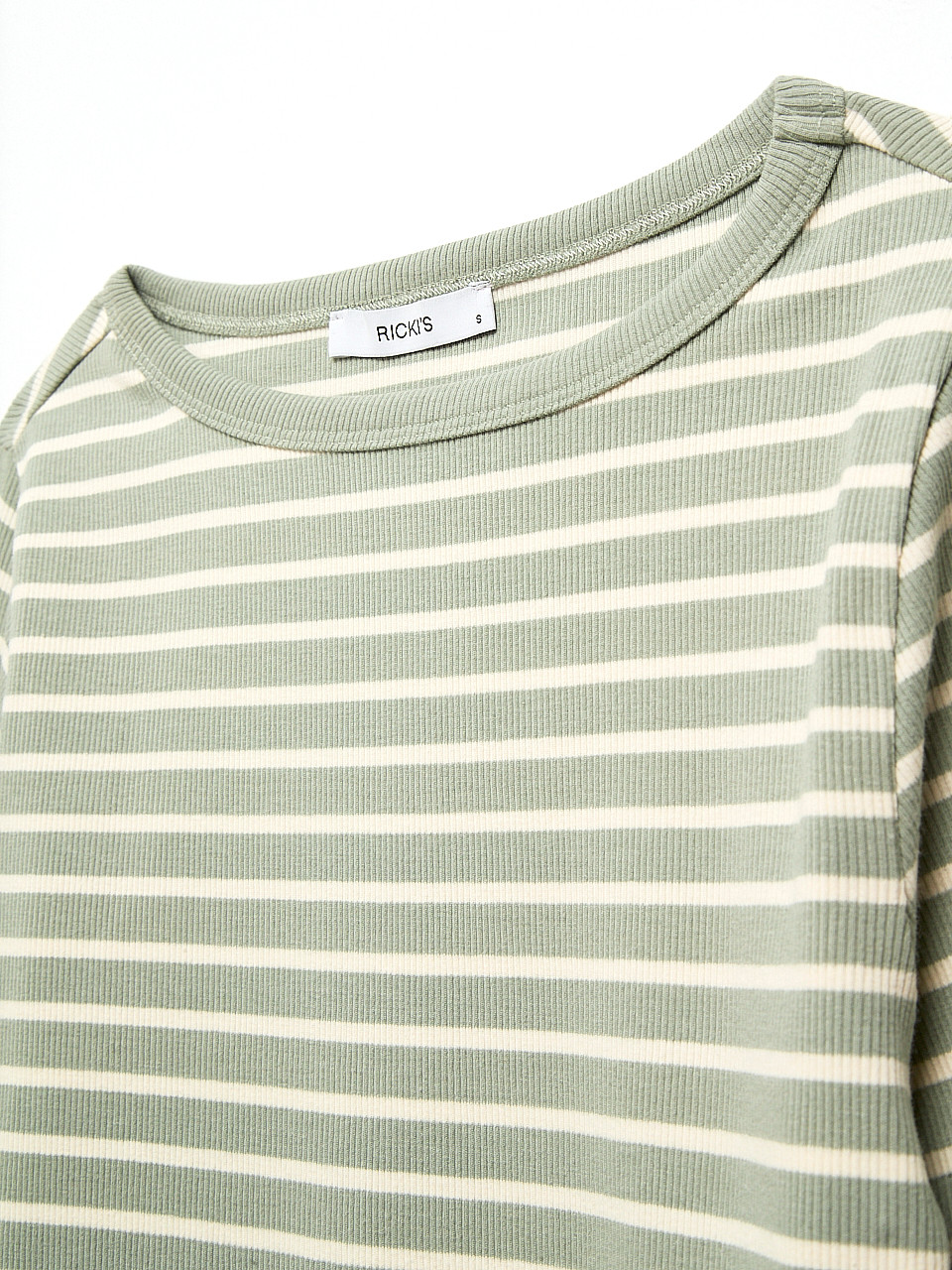 Long Sleeve Boatneck Top Sage Stripe