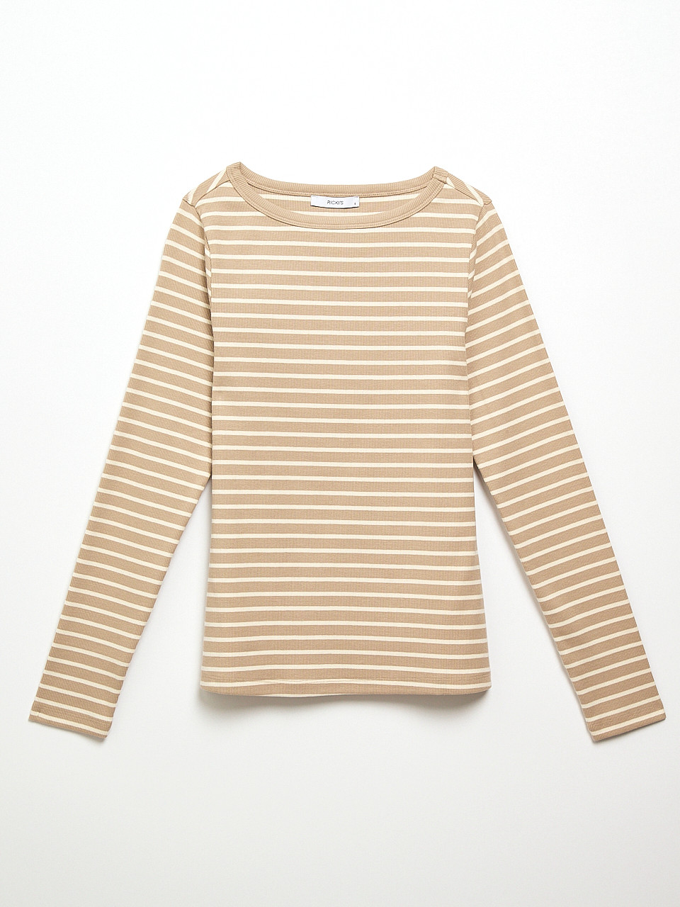 Long Sleeve Boatneck Top in Stone Stripe