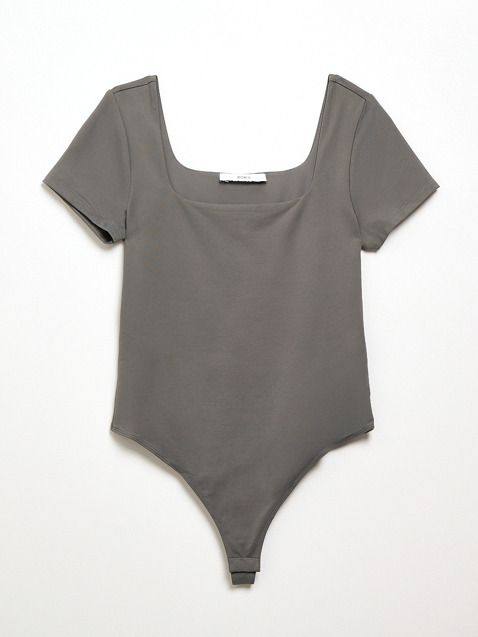 Short Sleeve Square Neck Bodysuit in Mid Grey