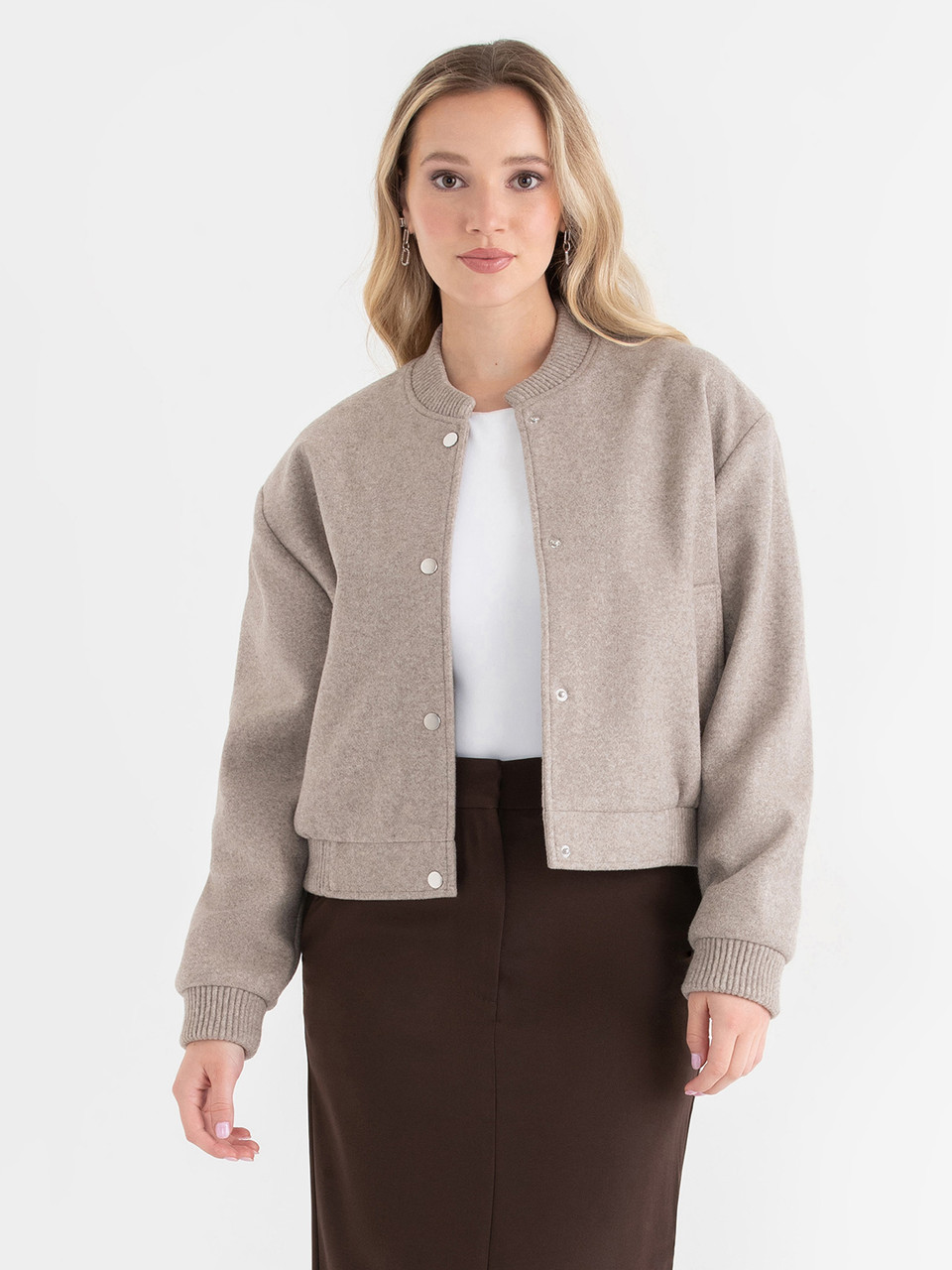 Oatmeal Melange Felt Bomber Jacket