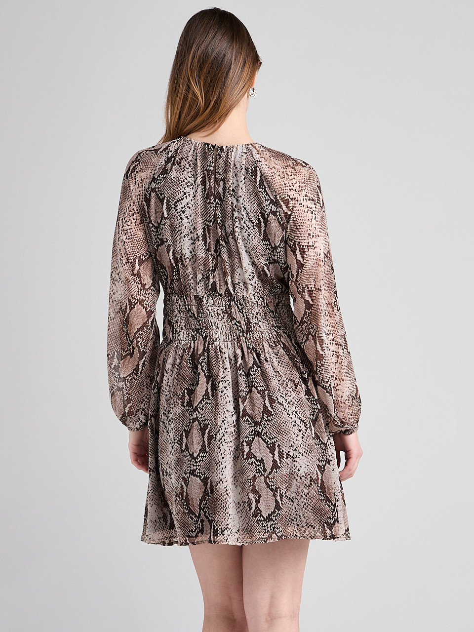 Chiffon Pleat Neck Smocked Waist Mini Dress