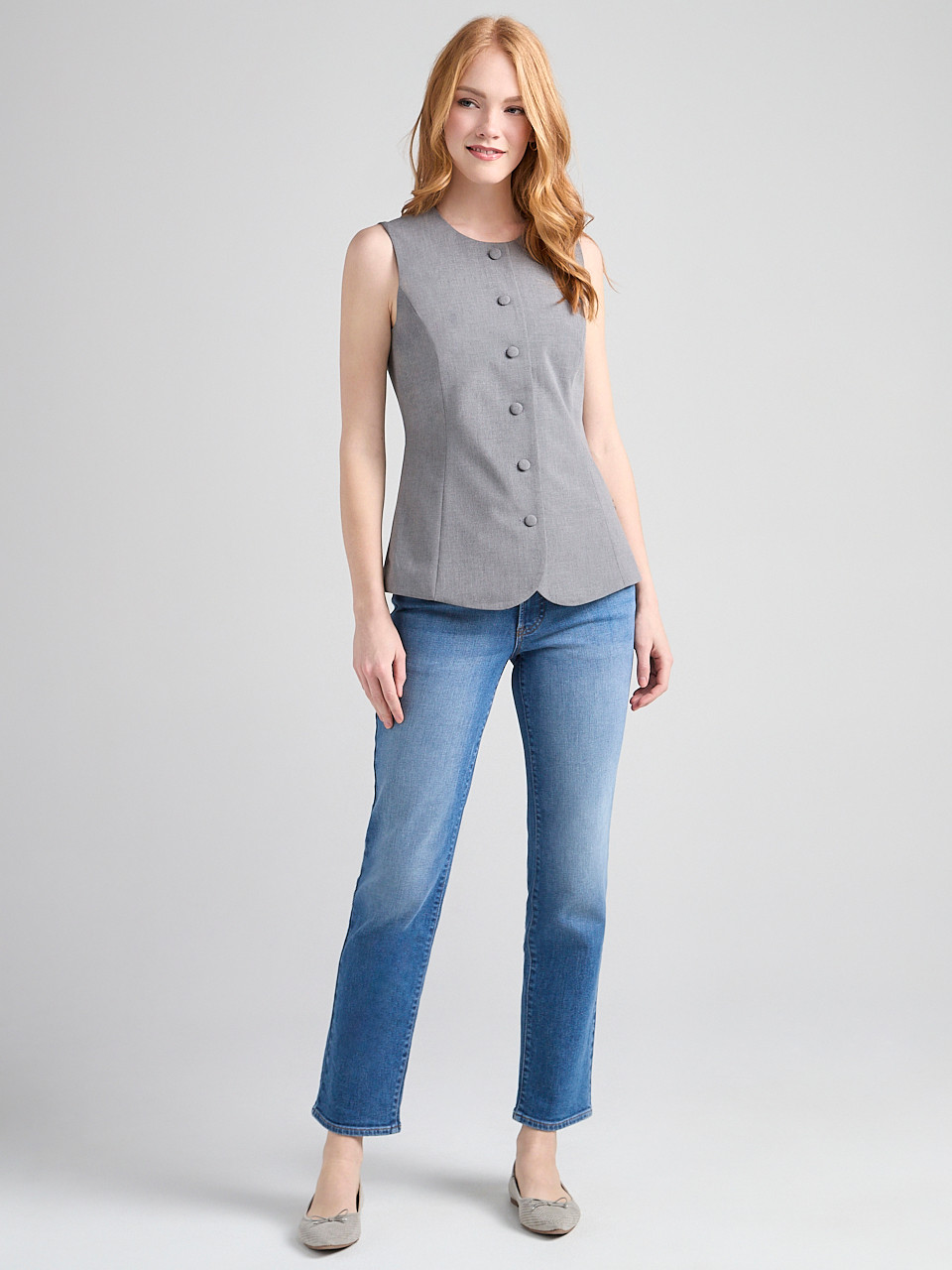 Crew Neck Button Front Vest Grey Crosshatch