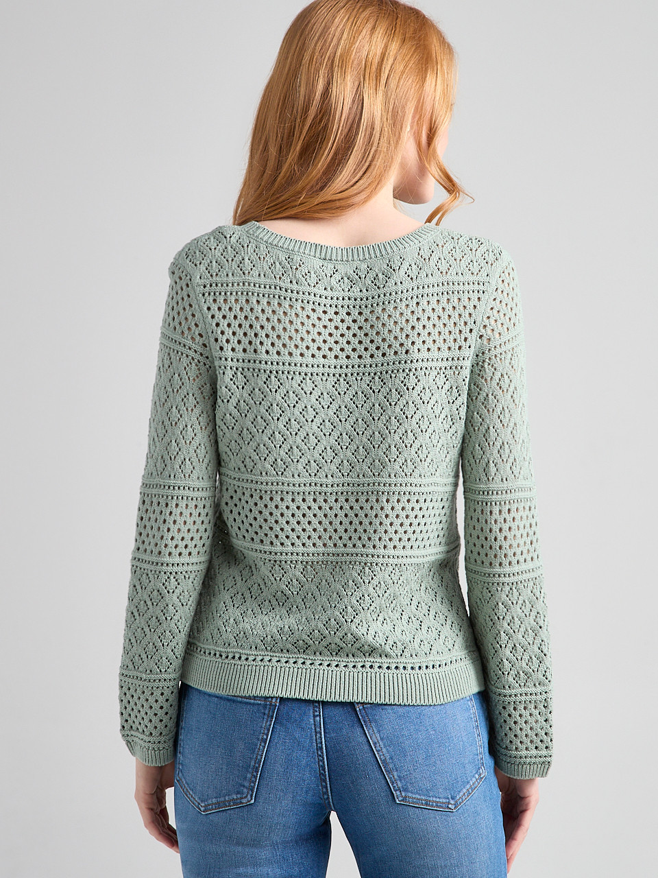 Crew Neck Pointelle Sweater Green Mist