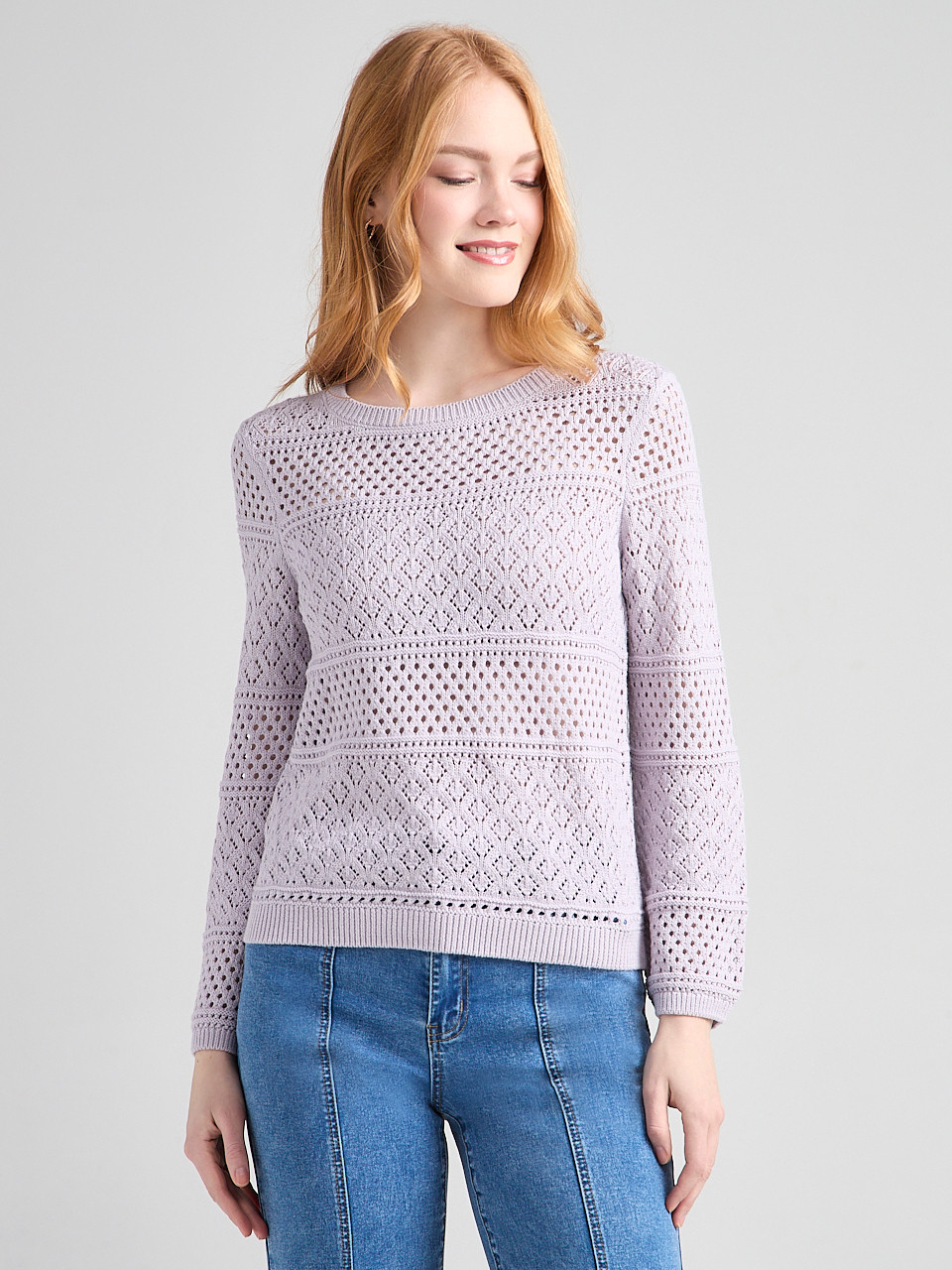 Crew Neck Pointelle Sweater Lilac