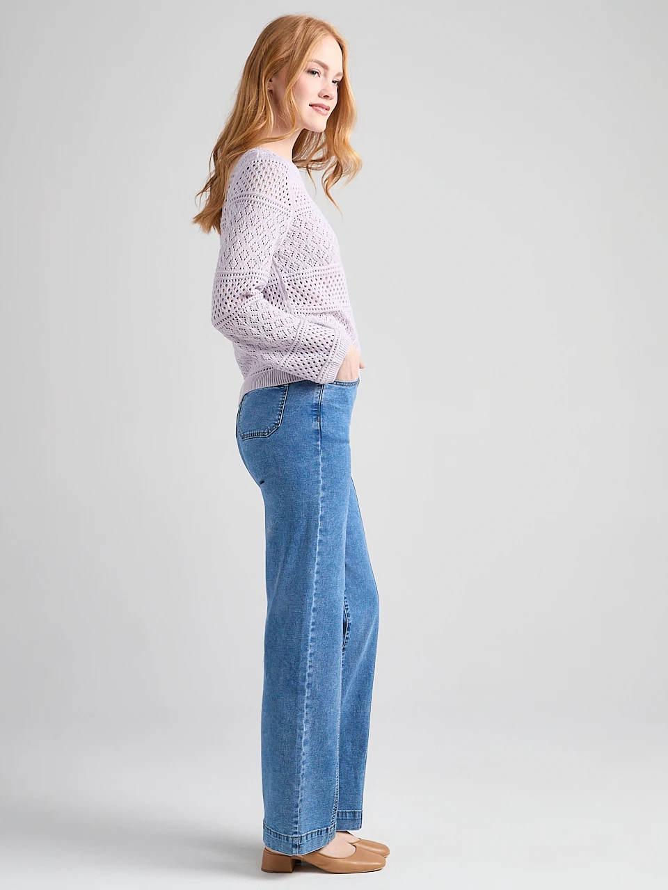 Crew Neck Pointelle Sweater Lilac