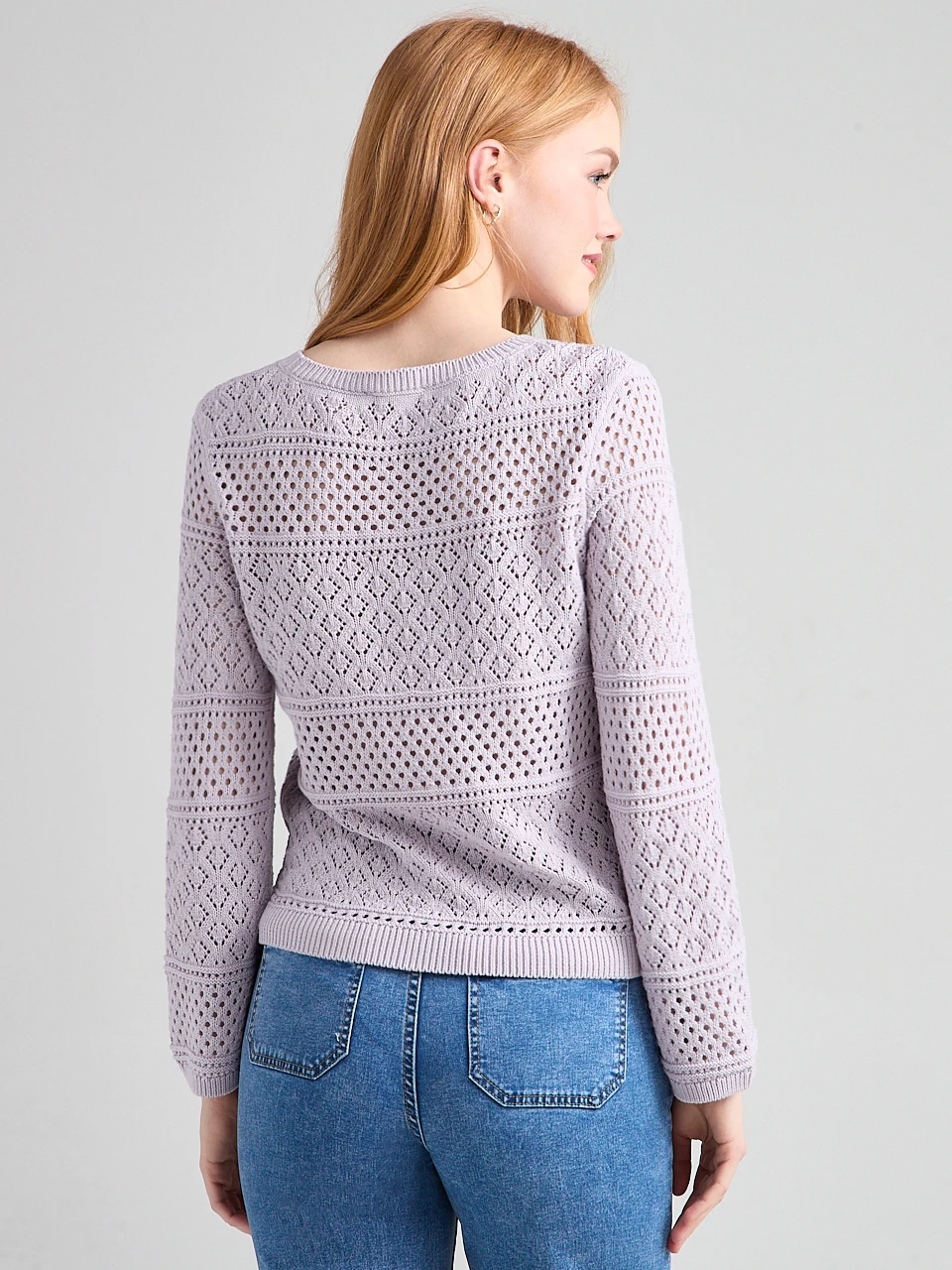 Crew Neck Pointelle Sweater Lilac