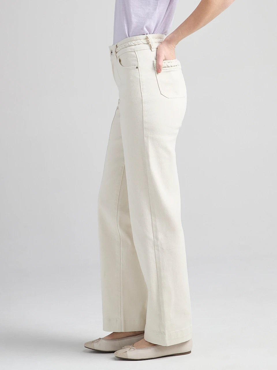 High Rise Braided Waistband Wide Leg Pant in Birch