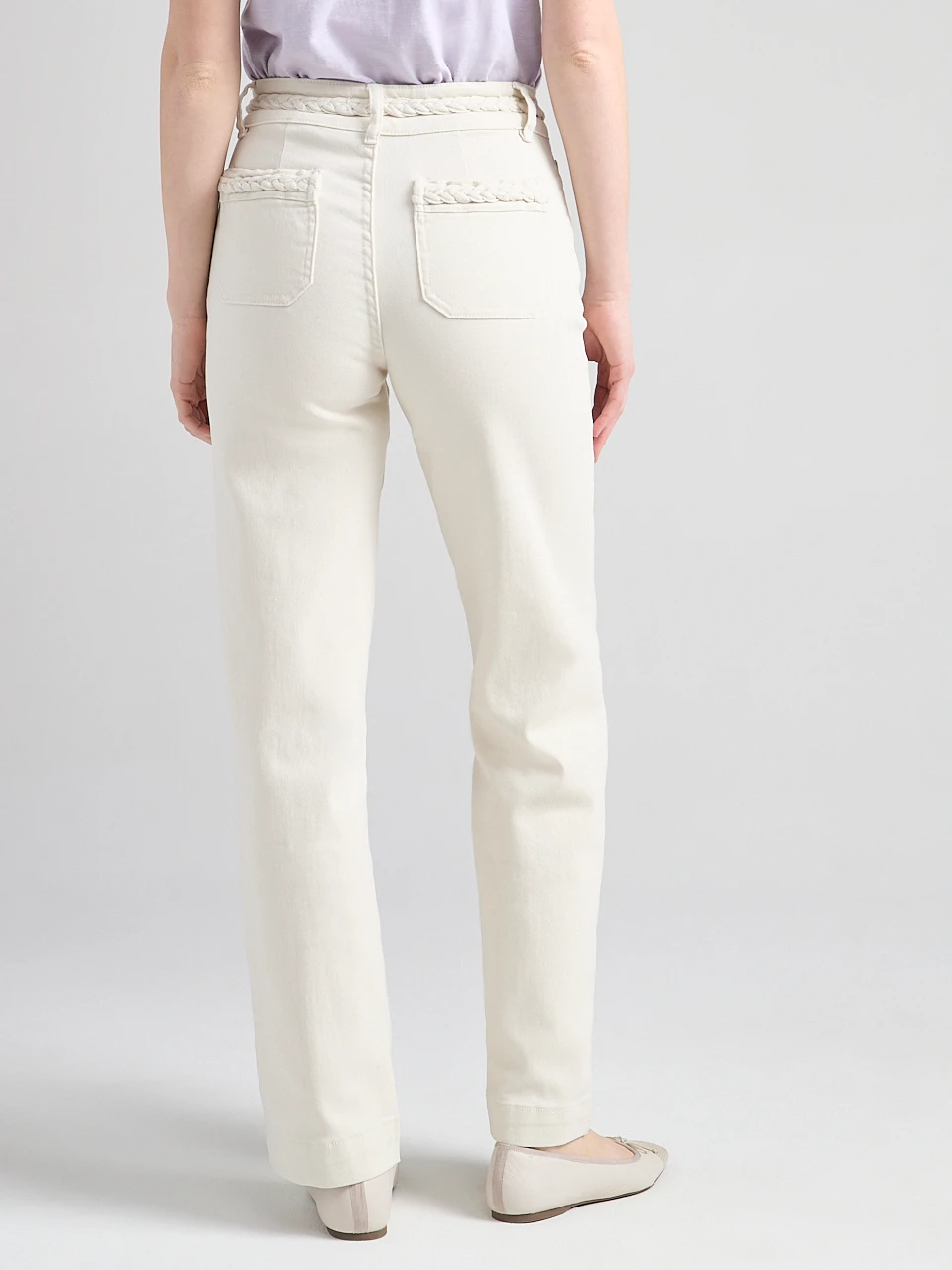 High Rise Braided Waistband Wide Leg Pant in Birch