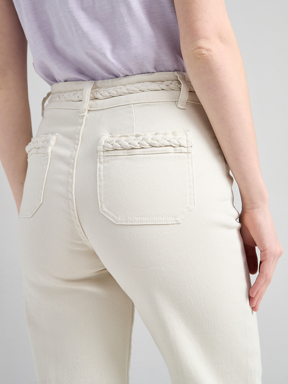 High Rise Braided Waistband Wide Leg Pant in Birch