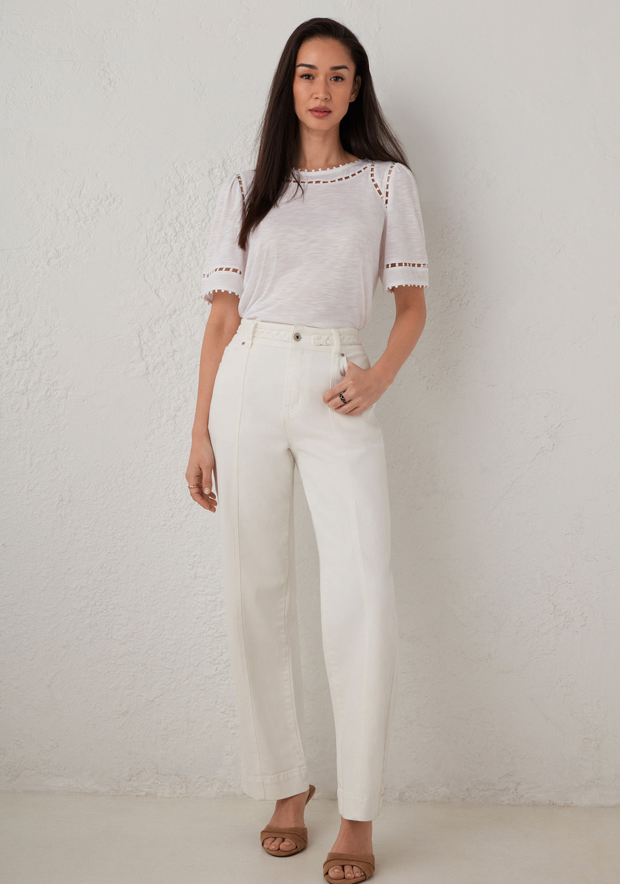 High Rise Braided Waistband Wide Leg Pant in Birch
