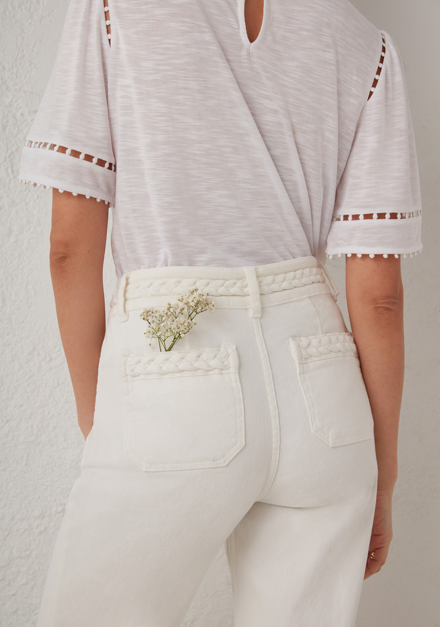 High Rise Braided Waistband Wide Leg Pant Birch