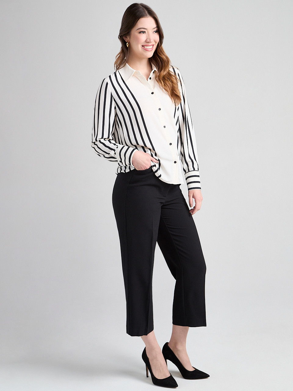 Long Sleeve Button Up Blouse Stripe