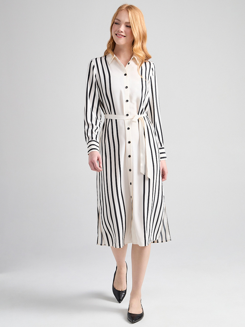 Long Sleeve Midi Shirt Dress in Stripe