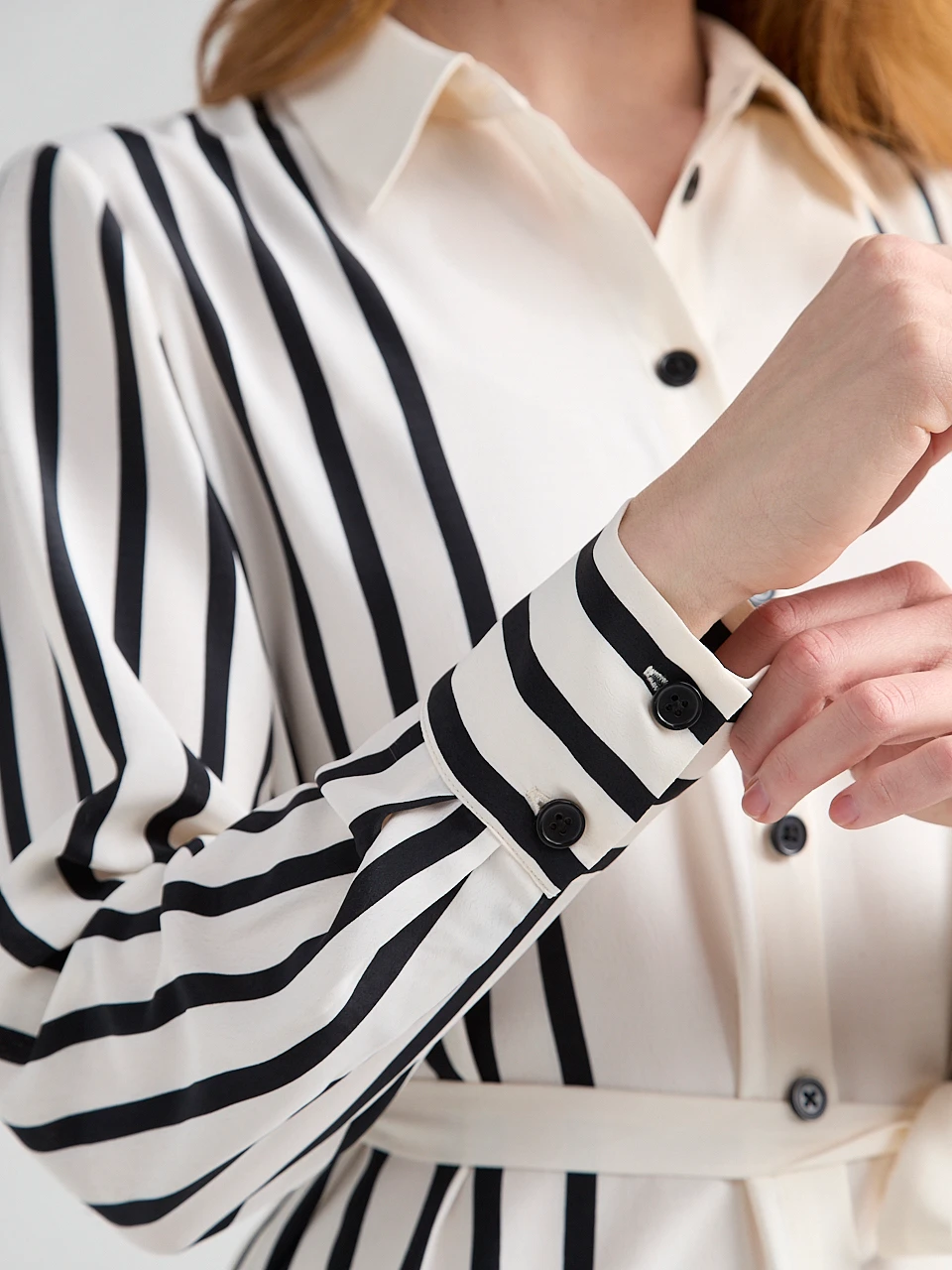 Long Sleeve Midi Shirt Dress in Stripe