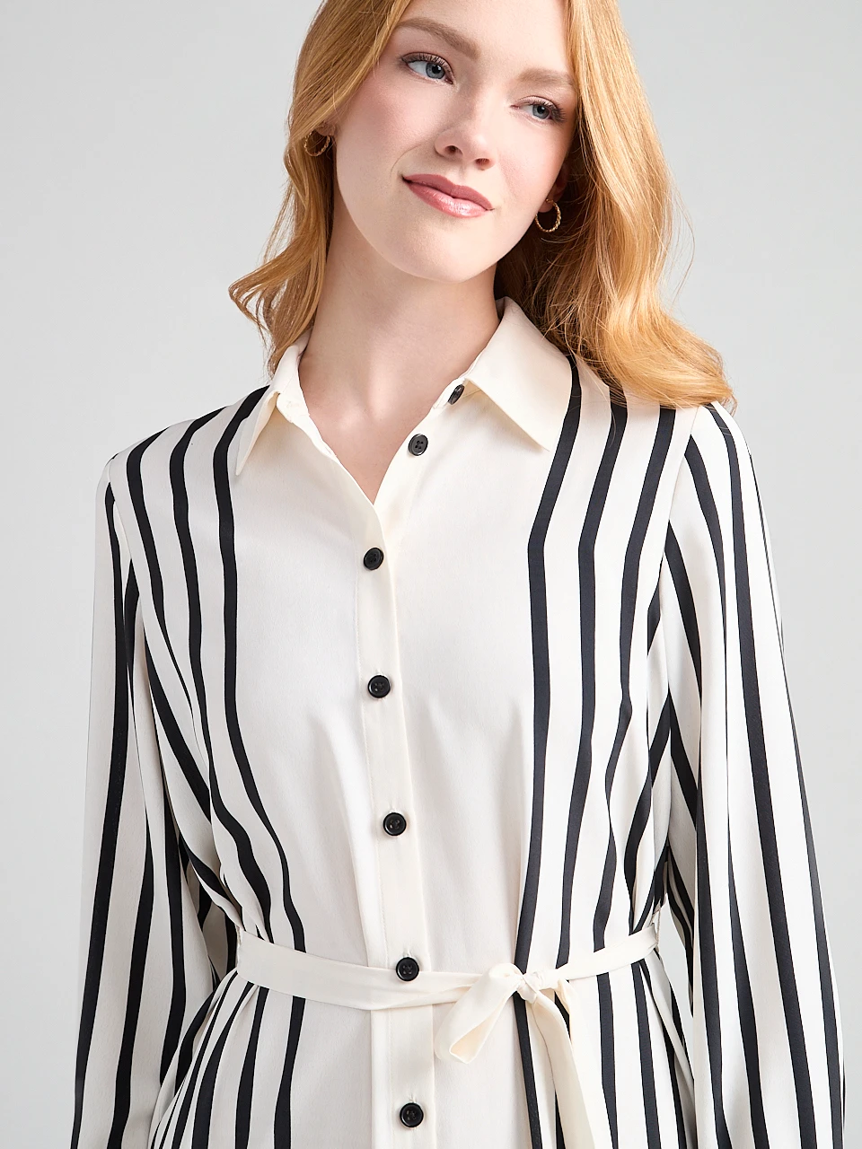Long Sleeve Midi Shirt Dress in Stripe